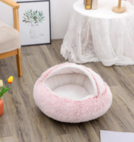 2 In 1 Dog And Cat Bed Pet Winter Bed Round Plush Warm Bed House Soft Long Plush Pets Bed Pet Products