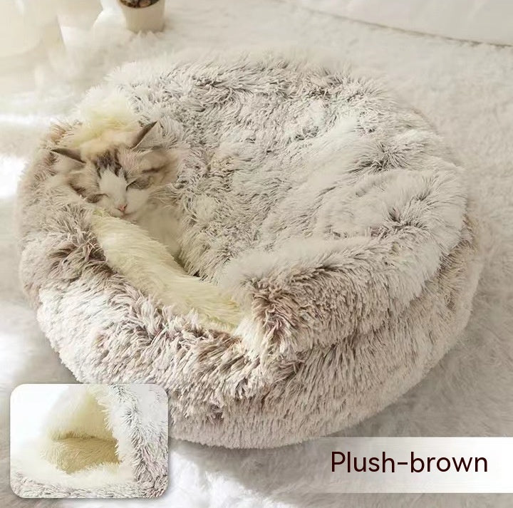 2 In 1 Dog And Cat Bed Pet Winter Bed Round Plush Warm Bed House Soft Long Plush Pets Bed Pet Products